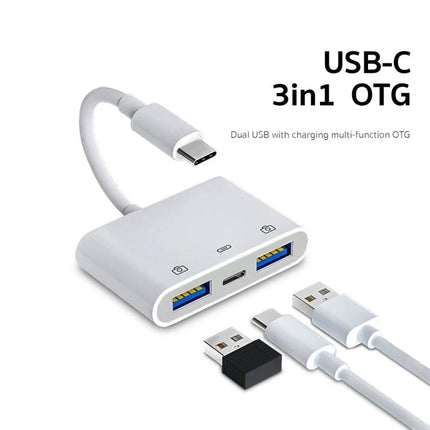 Handy Adapter for Everyday Smartphone Device Connections On the Go USB-C 3in1 OTG adapter for charging, file transfer, and accessories