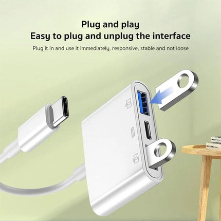 Handy Adapter for Everyday Smartphone Device Connections On the Go - Type-C plug-and-play adapter for charging, file transfer, and USB accessories