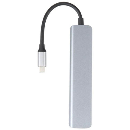 Versatile 7-in-1 USB-C Docking Station Adapter for Daily Connectivity compact silver hub with USB-C cable for charging, display and data