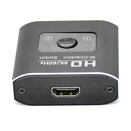 8K Bi-Directional HDMI Switcher for Multiple Video Devices - compact black HDMI switch with button and HDMI port, no external power needed, reduces cable clutter