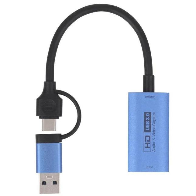 High-Definition Video Capture Card for HDMI and USB-C Use blue USB-C to HDMI capture adapter for streaming and recording
