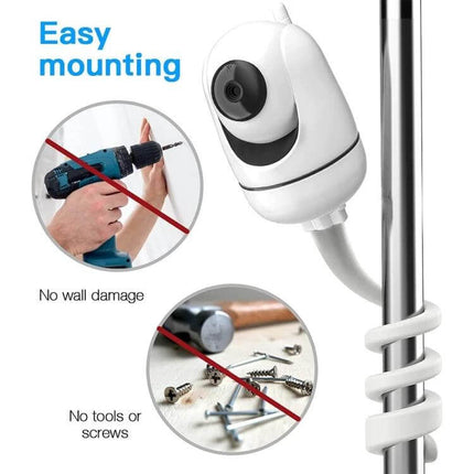 Versatile Flexible No-Drill Camera Bracket for Home Monitoring showing flexible alloy mount wrapped around a pole for easy no-drill mounting