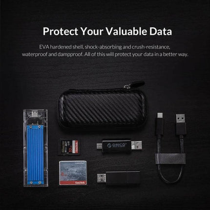 Orico Durable EVA Storage Bag for M.2 Hard Drive Protection - compact, shockproof, waterproof case holding M.2 SSD, adapters, SD card and cables