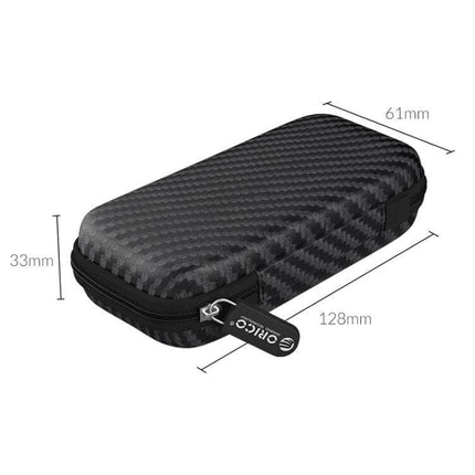 Orico Durable EVA Storage Bag for M.2 Hard Drive Protection, compact black carbon-fiber textured protective case with zipper (128×61×33mm)