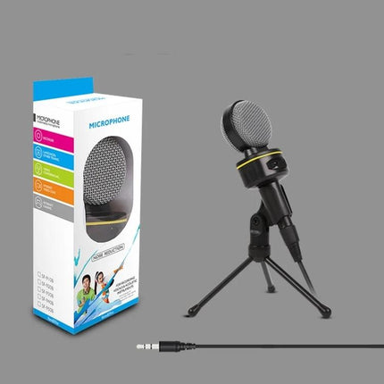Mic for Daily Video Calls and Live Broadcasts at Home — compact condenser mic on tripod with 3.5mm cable and retail box