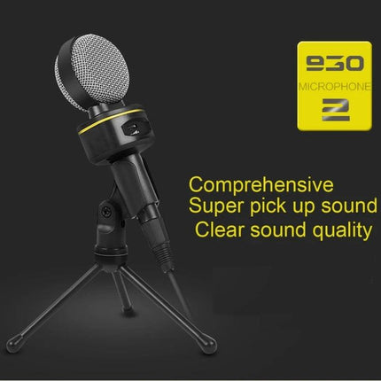 Mic for Daily Video Calls and Live Broadcasts at Home — black condenser desktop microphone on tripod for clear voice and reduced background noise