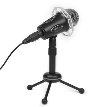 Microphone for Everyday Online Chats and Home Recording on a compact desktop stand with XLR cable, ideal for Zoom, Teams and casual streaming