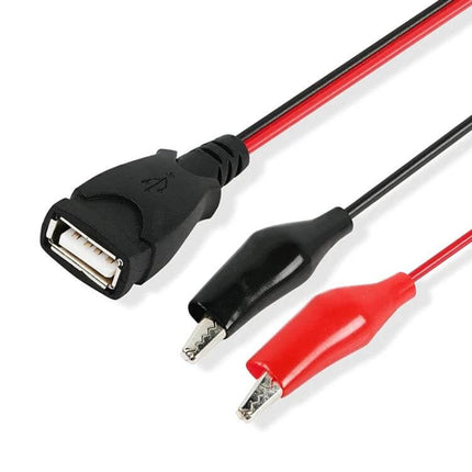 USB-A to Dual Crocodile Clip Power Extension Cable, 0.5m showing USB-A female to red and black crocodile clips