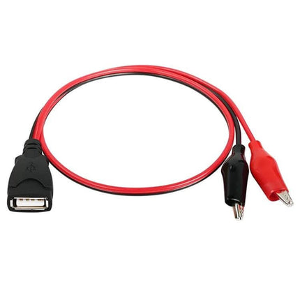 USB-A to Dual Crocodile Clip Power Extension Cable, 0.5m - red and black cable with USB-A female to two crocodile clips for testing and powering devices