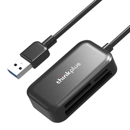 Lenovo ThinkPlus 3-in-1 USB Card Reader for SD, TF, and CF Cards - compact black USB card reader with SD TF CF slots