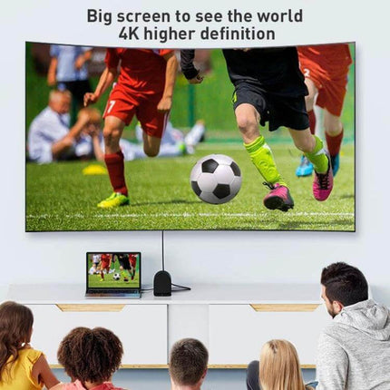 USB-C 10-in-1 Hub Adapter for Computer Connectivity and Charging connected to laptop streaming 4K soccer match to large TV for presentations and media