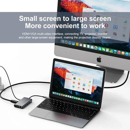 Compact USB-C 7-in-1 Docking Station for Travel and Work Connectivity - compact hub connecting laptop to monitor, HDMI, VGA, Ethernet and USB ports