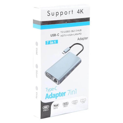 BYL 7-in-1 USB-C Docking Station for Everyday Connectivity - compact 7-in-1 USB-C adapter with HDMI, VGA, LAN, PD for travel and remote work