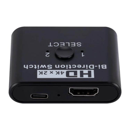 Hdmi Bidirectional Switcher for Connecting Multiple Devices compact black 2‑port HDMI switcher with USB‑C power and select button