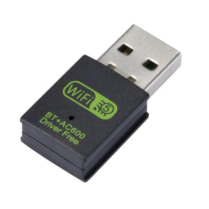 Dual Bluetooth and WiFi USB Adapter for Wireless Connectivity compact USB dongle showing WiFi logo and BT+AC600 marking