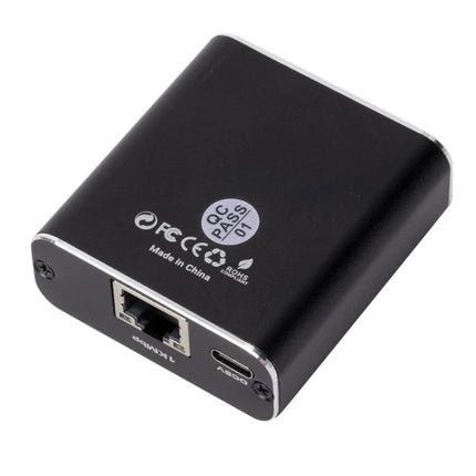 OZHW3 1 to 2 RJ45 Ethernet Splitter for Network Sharing black compact splitter with one RJ45 port and USB-C power port