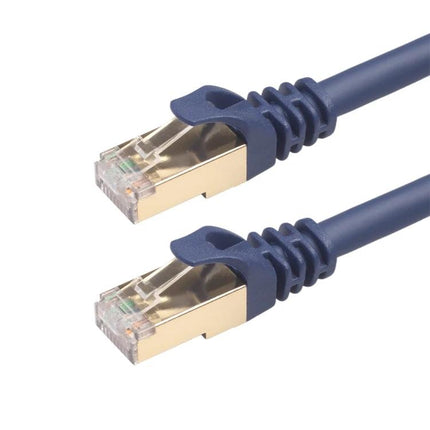 7.6 Meter Flat CAT8 Ethernet Cable for Home Networks - slim flat blue cable with gold RJ45 connectors for high-speed streaming, gaming, and home devices