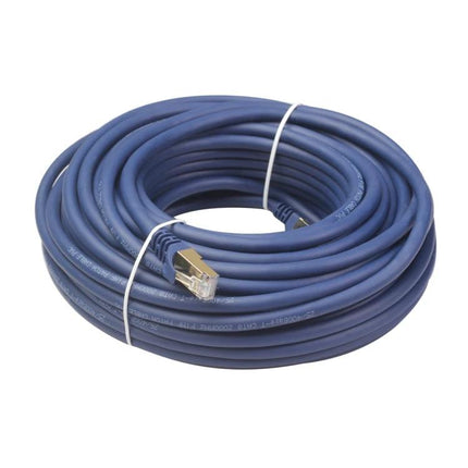 Flat 15-Meter CAT8 Ethernet Cable for Home Network Connections — flat high-speed blue cable coil with RJ45 connectors for under-carpet and baseboard routing