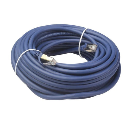 20m CAT8 Ethernet Cable for High-Speed Network Connections flat blue cable with RJ45 connectors coiled for home and office
