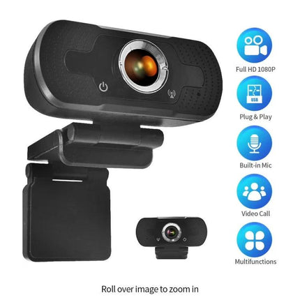 High-Definition Webcam with Built-in Microphone for Video Calls, 1080p USB plug-and-play webcam with auto light adjustment and clip mount
