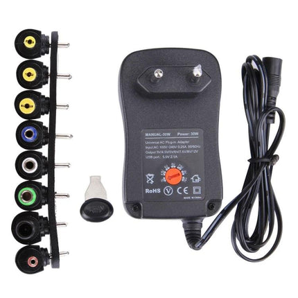 Universal EU Plug Power Adapter with USB Port and Multiple Tips compact travel charger with multiple tip set