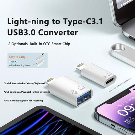 Compact USB-C Adapter for Everyday Device Connections On the Go — aluminum alloy adapter shown connecting phone, tablet, and USB devices