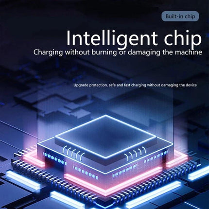 Compact USB Adapter for Everyday Device Connections at Home showing intelligent chip graphic highlighting safe fast charging and data sync