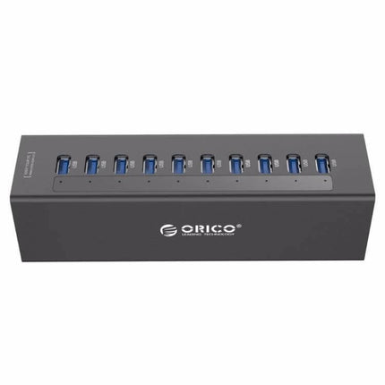 ORICO Aluminum 10-Port USB 3.0 Hub for Laptop Connections — compact aluminum 10-port USB 3.0 hub with LEDs, ideal for laptops and multiple peripherals