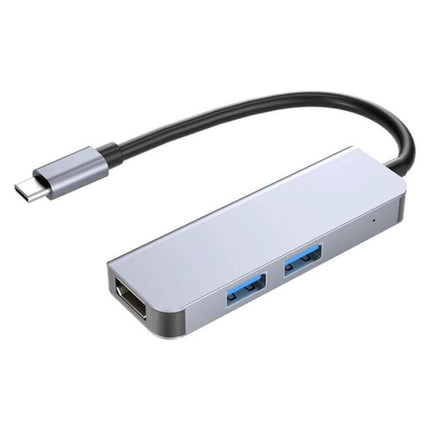 Compact USB-C Docking Station for Expanding Laptop Ports — slim aluminum hub with USB-C cable, two USB-A ports and HDMI for travel and remote work