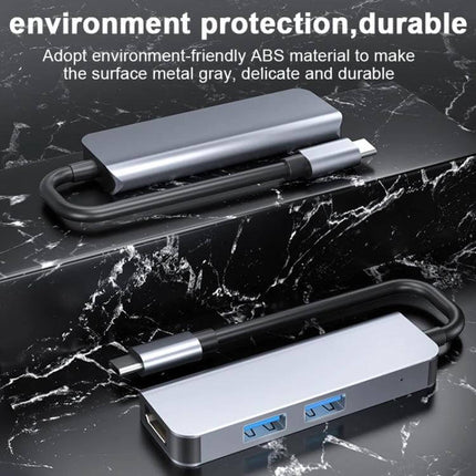 Compact USB-C Docking Station for Expanding Laptop Ports slim aluminum hub with USB-A and HDMI ports, travel-friendly cable