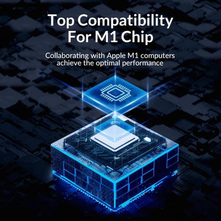 Orico Aluminum 7-Port USB Hub for Device Connections - sleek aluminum hub shown with M1 chip compatibility graphic