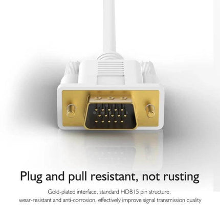 USB-C to VGA Male Adapter Cable, 1.8 Meters for Monitor Connections - white gold-plated VGA plug for laptops to VGA monitors, 1.8m cable