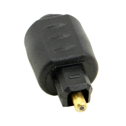 EMK Optical Fiber Adapter for Round to Square Port Conversion, black adapter shown with gold-plated round connector and square housing