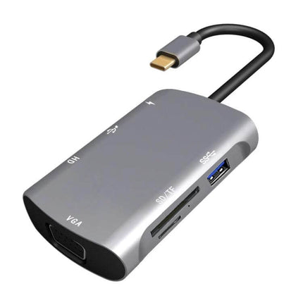 USB-C Multi-Port Docking Station for Device Connectivity with VGA, USB-A, SD/TF card slots and HDMI for laptops and tablets