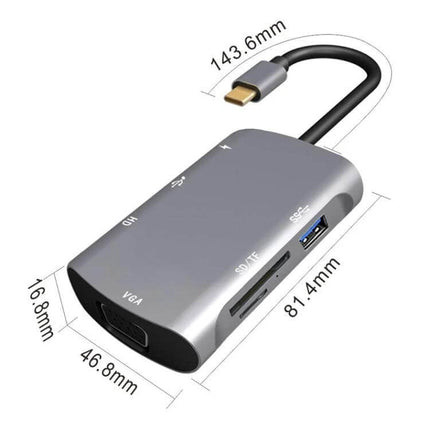USB-C Multi-Port Docking Station for Device Connectivity with HDMI, VGA, USB-A, SD card reader and compact cable for laptops and tablets
