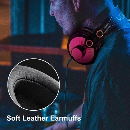 Yanmai Over-Ear Headphones Black Gold With Comfortable Padded Headband showing soft PU leather ear cups