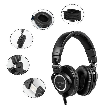 Yanmai Studio Monitoring Headphones With Comfortable Fit black closed-back D98 pro headphones with padded earcups and coiled cable