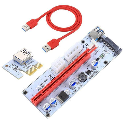 PCI-E 1x to 16x Extension Card with 60cm USB Cable in Red - red PCIe riser for GPU mining rigs and cable routing