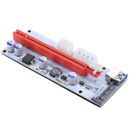PCI-E 1x to 16x Extension Card with 60cm USB Cable in Red - red PCIe riser board with USB cable and power connector for GPU mining rigs