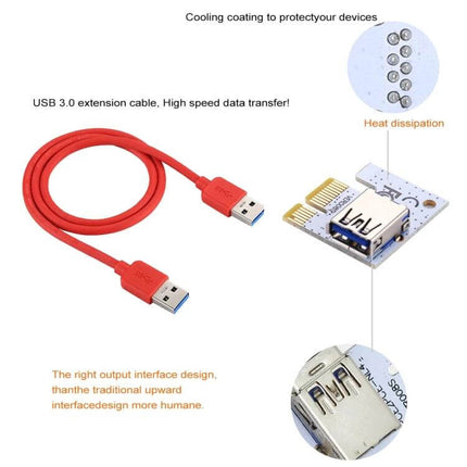 PCI-E 1x to 16x Extension Card with 60cm USB Cable in Red - red USB 3.0 cable and PCI-E riser board for GPU extension and mining rigs