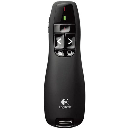 Logitech Ergonomic Wireless Presenter for PowerPoint Use black ergonomic presenter with red laser button and forward/back controls