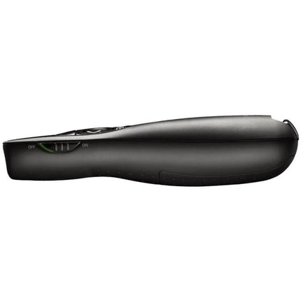 Logitech Ergonomic Wireless Presenter for PowerPoint Use black ergonomic wireless presenter with red laser and slide control buttons