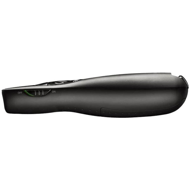 Logitech Ergonomic Wireless Presenter for PowerPoint Use black ergonomic wireless presenter with red laser and slide control buttons