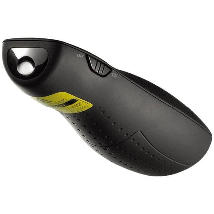 Logitech Ergonomic Wireless Presenter for PowerPoint Use black ergonomic presenter with red laser, on/off switch, textured grip, wireless range up to 15m