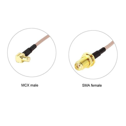 15cm Right Angle SMA to MCX Coaxial Cable for Wi-Fi Antennas - right angle MCX male to SMA female gold-plated connector, 15cm low-loss coax cable