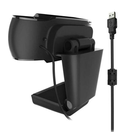 USB Webcam with Built-in Microphone for PC and Laptop Video Calls black clip-on webcam with USB cable and adjustable hinge