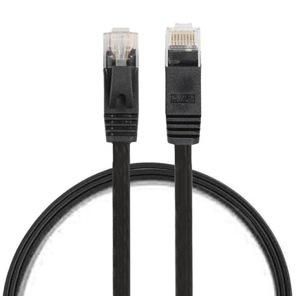 Flat CAT6 Ethernet Cable for Home Network Connections, 0.5m - black flat copper cable with RJ45 connectors for under-carpet or along-wall home networking