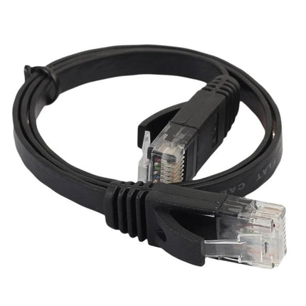 Flat CAT6 Ethernet Cable for Home Network Connections, 0.5m - black flat copper cable coiled with RJ45 connectors for under-carpet and wall routing