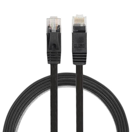 1 Meter CAT6 Flat Ethernet Cable for Network Connections - black flat CAT6 cable with RJ45 connectors, ideal for tight spaces and home/office networking