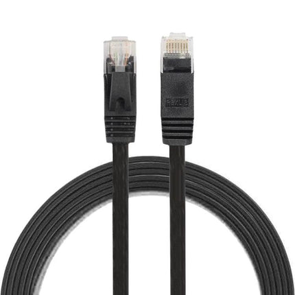 Flat 1.8 Meter Ethernet Cable for Home Networking - low-profile flat black cable with RJ45 connectors, ideal for running under carpets and along walls
